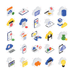 Cloud Technology Vector Filled Icon Style Set 3. Eps 10 File 