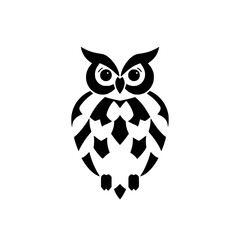 Geometric Owl: Black and White Bird Design. Abstract Animal Symbol, perfect for logo, print, and home decor.  Stylish wildlife illustration.