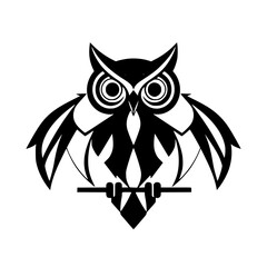Geometric Owl: Black and White Abstract Bird Illustration. A stylized vector graphic design, perfect for logos, prints, and more.