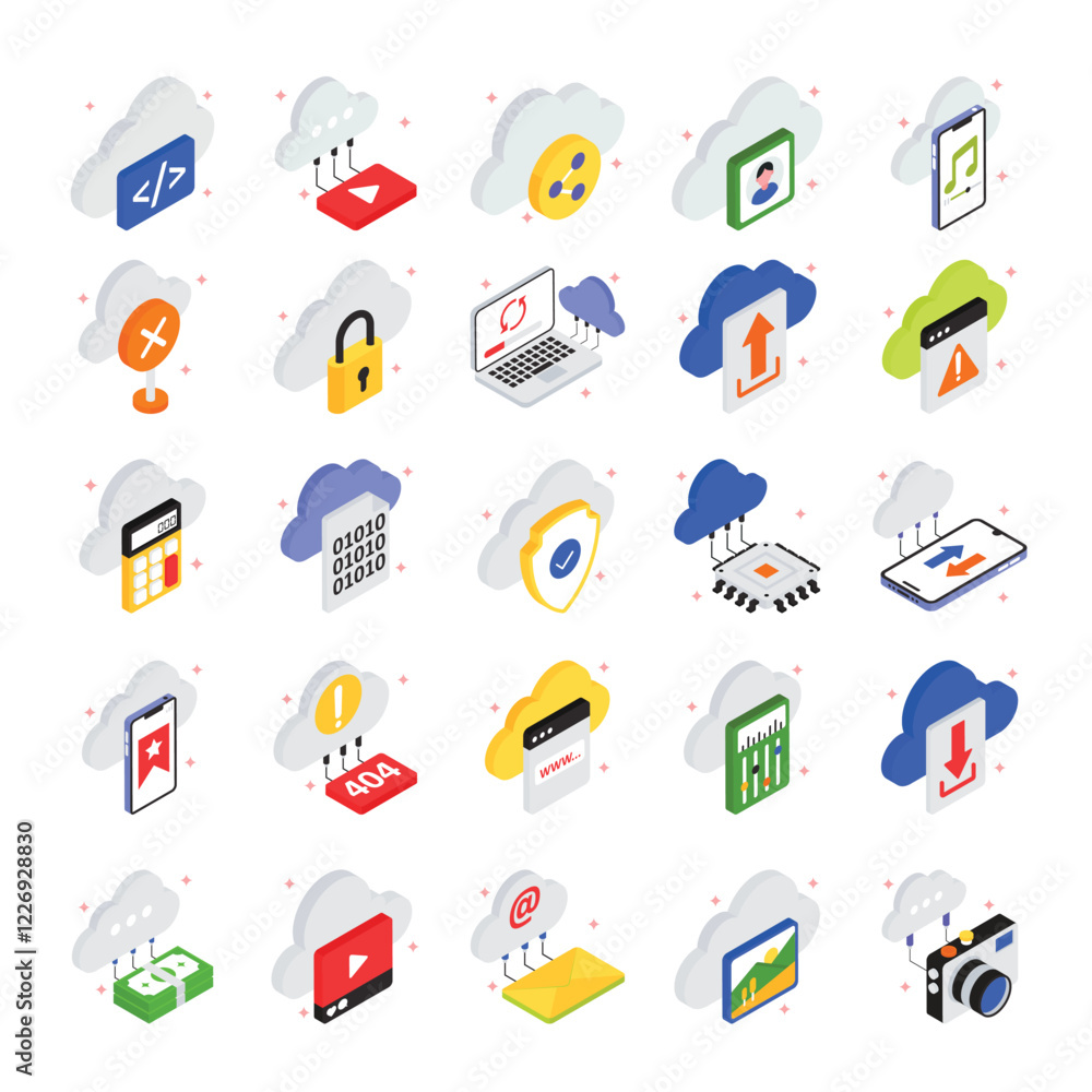 Poster cloud technology vector filled icon style set 2. eps 10 file