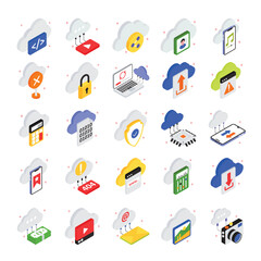 Cloud Technology Vector Filled Icon Style Set 2. Eps 10 File 