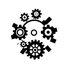 Abstract Gear System: Interlocking Cogs and Wheels in Black and White. A Digital Illustration of Industrial Technology and Engineering Design.