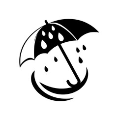 Umbrella Rain Protection Icon: Simple Black and White Vector Graphic