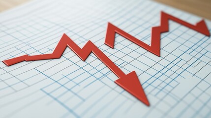 Dramatic Red Arrow Graph Declining on Grid Paper, a Loss and Failure concept