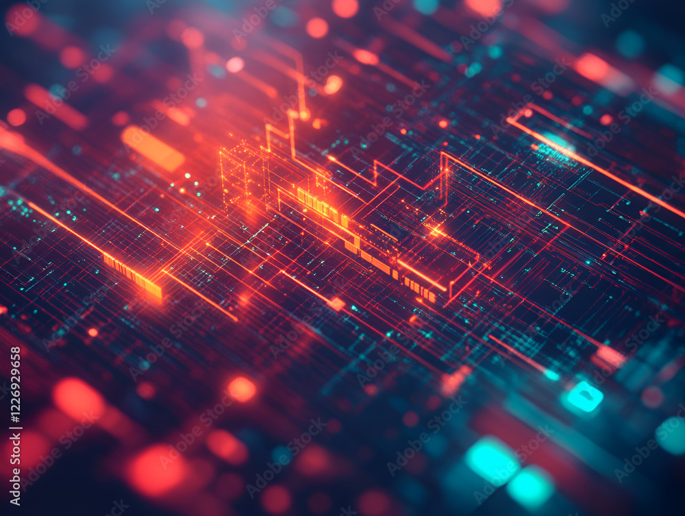 Poster abstract digital network: an abstract digital network representation with vibrant glowing lines, int