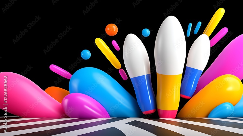 Poster colorful abstract 3d render with dynamic shapes and black background