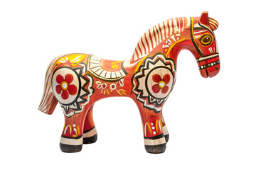 Traditional Swedish Dala Horse Wooden Figurine With Vibrant Colors on a Transparent Background