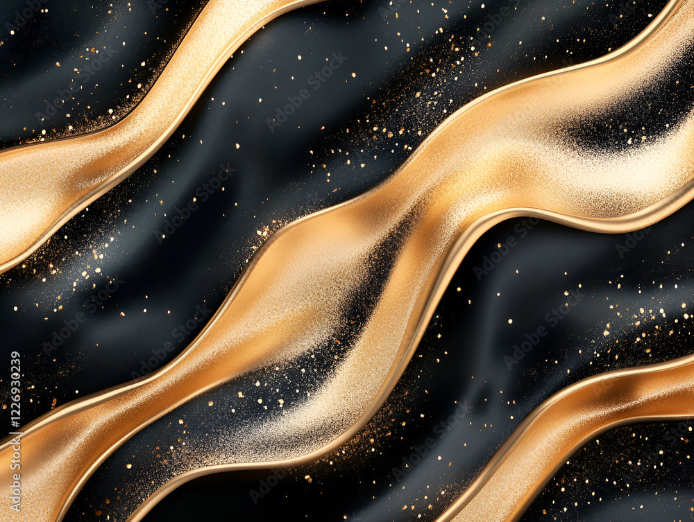 Poster golden waves: a mesmerizing abstract pattern featuring undulating waves of glistening gold metal on 