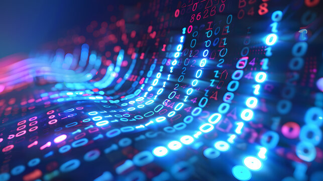 An energetic wave of binary code flowing like electronic