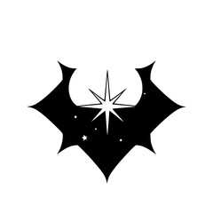 Bat Wings Night Star Dark Symbol Vector Graphic Design Illustration Black White Minimalist Abstract Shape Moon Light Sky Art Image Silhouette Wildlife Animal Nature Icon