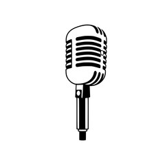 Fototapeta premium Vintage Microphone: Retro Music Recording Studio Podcast Design. Classic Style Audio Equipment Icon, Vector Illustration, Singing Performance Symbol