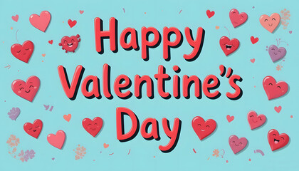 "A vibrant and playful Valentine's Day graphic featuring colorful hearts, cheerful kisses, and the phrase 'Happy Valentine’s Day' in a fun, bold font. Whimsical cartoon characters and humorous "