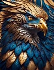 Fototapeta premium Majestic Fantasy Eagle with Golden and Blue Feathers