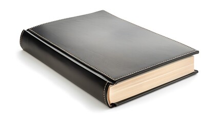 Obraz premium A leather-bound organizer notebook closed and lying on a white background.