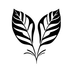 Monochrome Botanical Illustration: Elegant Black and White Leaves, Minimalist Plant Art Print, Simple Nature Design