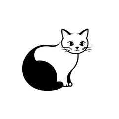 Adorable Black and White Cat Illustration - Simple Pet Design