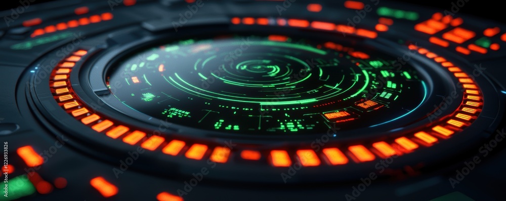 Poster a futuristic control hub glowing with radiant holographic visuals and dynamic pathways, symbolizing 