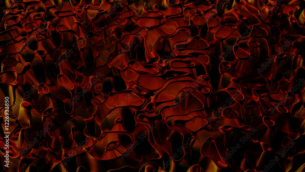 Poster dark red orange abstract wave background. multicolored rough surface with different waves and curves