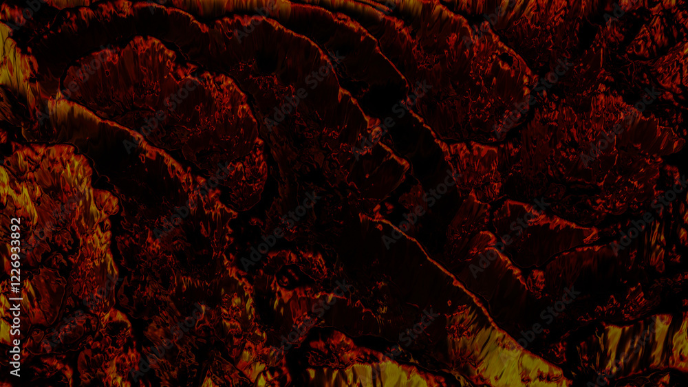 Poster dark red orange abstract wave background. multicolored rough surface with different waves and curves