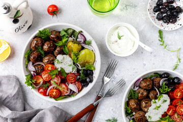 Greek meatballs with tzatziki sauce.