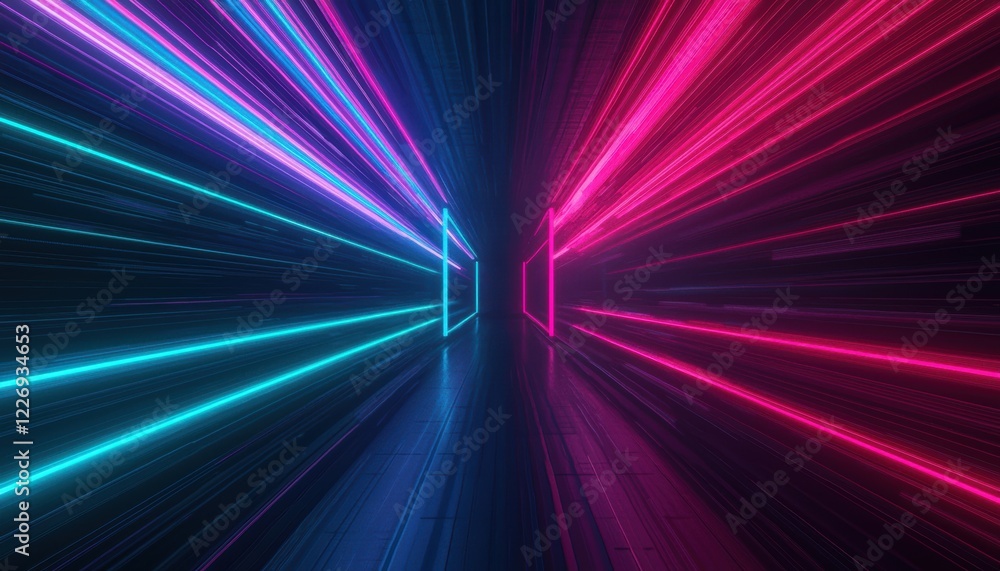 Poster a futuristic holographic data network glowing with interconnected nodes and neon pathways, floating 