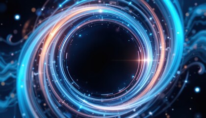 Abstract swirling light circles on black background