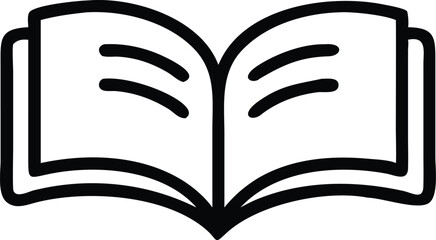 Open book, minimalist icon, black and white, simple lines, geometric design, flat graphic, reading symbol, knowledge representation, educational emblem, literature pictogram, information concept, book