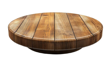 Wooden product stage with a smooth polished surface, isolated on transparent cutout background
