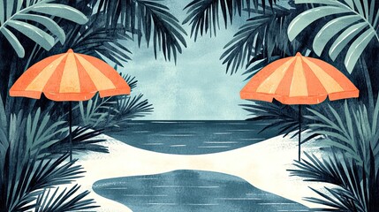  summer vacation. mint background seaside with palm trees 