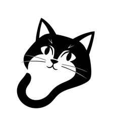 Adorable Black and White Cat Cartoon Illustration - Cute Kitten Character Design