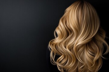Naklejka premium Long blond wavy hair on black background flowing in waves