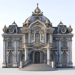 Beautiful and magnificent 3D cartoon palace, on a white background, generative AI
