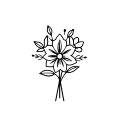 Elegant Black and White Line Art Flower Bouquet Illustration - Minimalist Floral Design