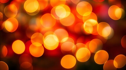 Amber bokeh background with warm glowing light spots, red and orange hues in soft focus. Atmospheric Lighting. Bokeh Effect for Event Promotion and Photography. Warmth. Atmosphere. Serenity.