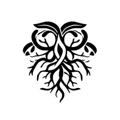 Abstract Plant Roots: Black and White Botanical Illustration, Nature Graphic Design, Floral Pattern, Ink Drawing, Monochrome Symbol