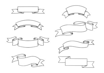 Set of vintage hand drawn ribbons. Collection of retro labels, banners and logo elements. Vector illustration