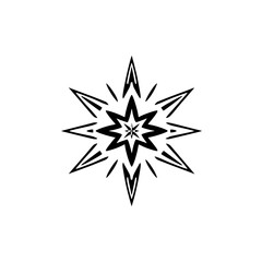 Geometric Starburst Design: Black and White Abstract Mandala Pattern, Vector Graphic, Simple Shape Icon