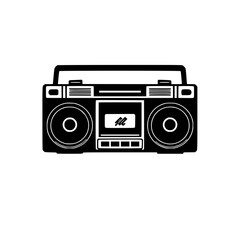 Vintage Boombox Cassette Tape Player - Retro 80s 90s Audio Music Design Illustration