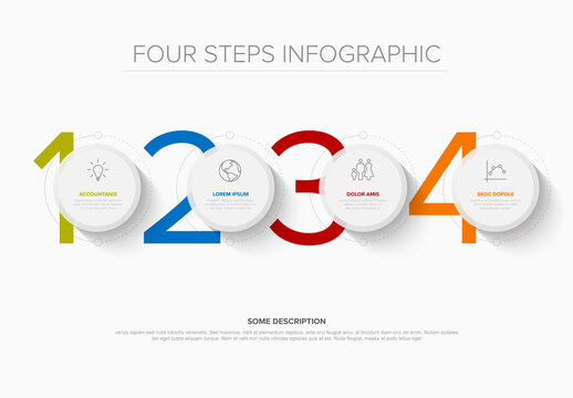 Four Step Infographic Template with Colorful Numbers and big circle buttons