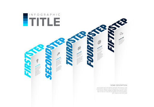 Five Blue Step Infographic Design Template with big Text on the edge
