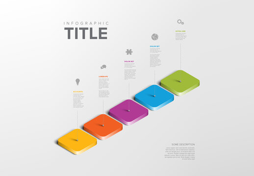 3D step infographic with colorful sequential step blocks highlights key concepts