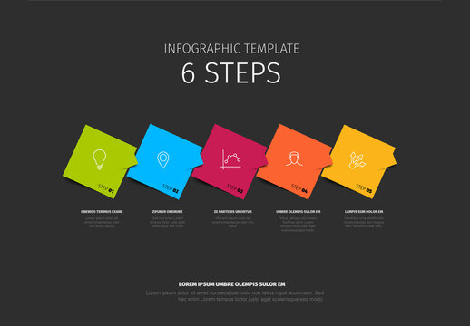Colorful dark 5-Step Infographic Template made from color squares