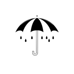 Black and white umbrella graphic design. Simple minimal vector illustration. Rain drops, protection, shelter, weather icon. Ideal for website, print, and social media. © MatandSterre