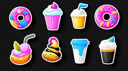Pixel Art Sweet Treats Stickers Donuts, Cupcakes, and Drinks