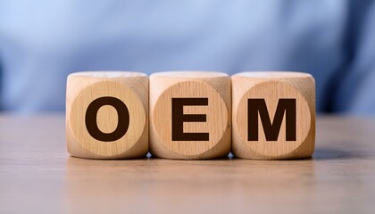 委託製造を意味する英単語OEMの文字が書かれたカラフルなキューブブロック。 aiで生成	