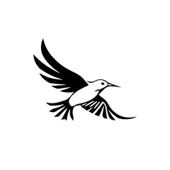 Elegant Hummingbird in Flight: Black and White Bird Silhouette Vector Graphic