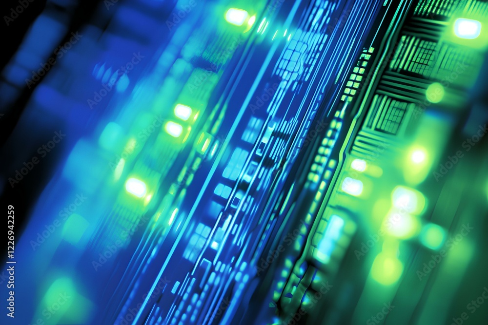 Poster semi abstract blues and accents of bright green, third-party cyberattacks exploit supplier access to