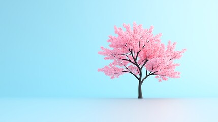 Fototapeta premium Pink Pixel Cherry Blossom Tree on Light Blue Background