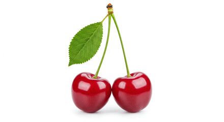 Obraz premium 2 red cherries on white background, fruit