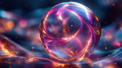 Glowing orb with swirling energy, abstract background, digital art